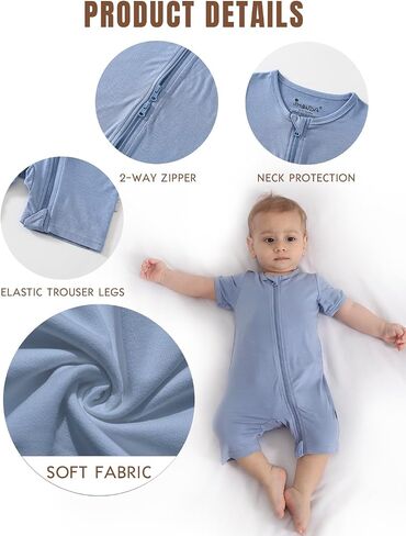 Jimonda Boys Baby Girls Short Sleeve Romper Unisex Baby Footless Pajamas With Viscose 2-Way Zipper Front 3Pcs0-24Months in Saudi Arabia