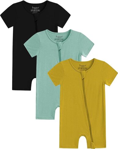 Jimonda Boys Baby Girls Short Sleeve Romper Unisex Baby Footless Pajamas With Viscose 2-Way Zipper Front 3Pcs0-24Months in Saudi Arabia