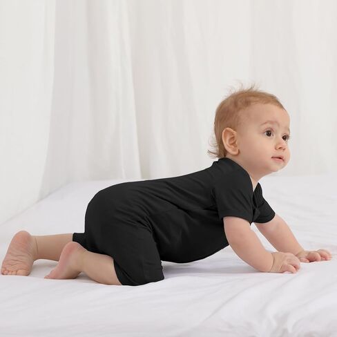Jimonda Boys Baby Girls Short Sleeve Romper Unisex Baby Footless Pajamas With Viscose 2-Way Zipper Front 3Pcs0-24Months in Saudi Arabia