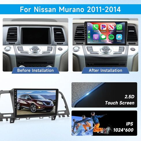 ستيريو سيارة أندرويد 2G + 64G لسيارة Nissan Murano 2011 2012 2013 2014، راديو السيارة اللاسلكي Carplay Android Auto، وحدة رأس شاشة تعمل باللمس مقاس 9 بوصة مع GPS WiFi Bluetooth Mirror Link FM RDS كاميرا احتياطية وميكروفون in Saudi Arabia
