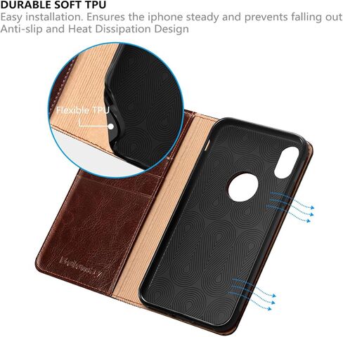 حافظة محفظة Belemay iPhone XR، حافظة iPhone XR، [حافظة جلد البقر الأصلي] [حجب RFID] فتحات حامل بطاقات واقية، حافظة قابلة للطي، غطاء فوليو مع مسند رفيع مناسب لهاتف iPhone XR (6.1 بوصة)، بني in Kuwait