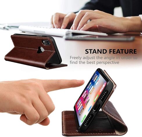 حافظة محفظة Belemay iPhone XR، حافظة iPhone XR، [حافظة جلد البقر الأصلي] [حجب RFID] فتحات حامل بطاقات واقية، حافظة قابلة للطي، غطاء فوليو مع مسند رفيع مناسب لهاتف iPhone XR (6.1 بوصة)، بني in Kuwait