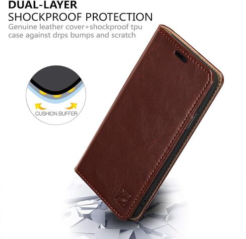 حافظة محفظة Belemay iPhone XR، حافظة iPhone XR، [حافظة جلد البقر الأصلي] [حجب RFID] فتحات حامل بطاقات واقية، حافظة قابلة للطي، غطاء فوليو مع مسند رفيع مناسب لهاتف iPhone XR (6.1 بوصة)، بني in Kuwait