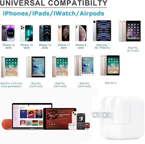 شاحن iPad، شاحن iPhone، شاحن حائط USB بقدرة 12 وات، قابس سفر محمول قابل للطي متوافق مع Apple iPhone وiPad وiPad Mini وiPad Air 1/2/3 وAirpod in Saudi Arabia