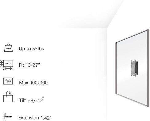 حامل جداري لشاشة إمالة WALI، دعامة تثبيت على تلفزيون RV صغيرة الحجم صغيرة الحجم لمعظم أجهزة تلفزيون LED وLCD وOLED وبلازما مسطحة حتى 27 بوصة، 55 رطلاً، فتحات تثبيت 75 و100 (1327LM)، أسود in Kuwait