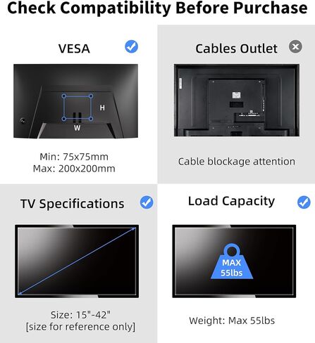 حامل جدار تلفزيون Suptek كامل الحركة قابل للتعديل لمعظم أجهزة تلفزيون بلازما LED LCD مقاس 15-42 بوصة حتى 55 رطلًا، VESA 75، 100، 200 مم، دوران، دوران، إمالة (MA2770-3260) in Kuwait