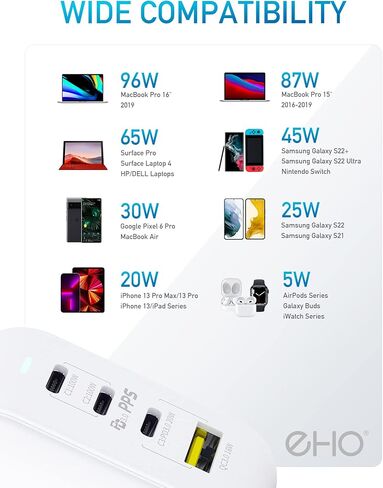 USB C Wall Charger, 100W PD 3.0 PPS 4-Port GaN III Fast Charger Type C Charging Station Foldable Power Adapter Travel Charger Block Compatible w/MacBook, Laptop, iPad, iPhone, Samsung and More-White in Kuwait