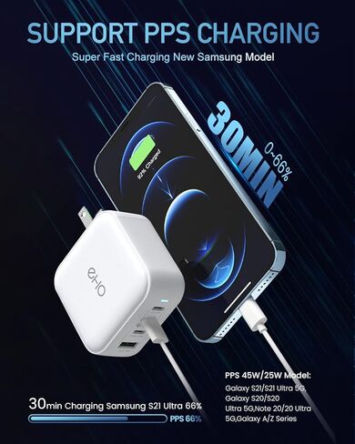 USB C Wall Charger, 100W PD 3.0 PPS 4-Port GaN III Fast Charger Type C Charging Station Foldable Power Adapter Travel Charger Block Compatible w/MacBook, Laptop, iPad, iPhone, Samsung and More-White in Kuwait