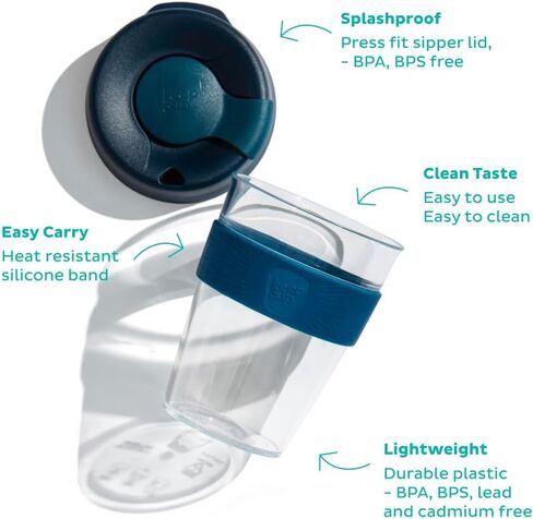 KeepCup Original, Lightweight Plastic Reusable Coffee Cup with Splashproof Sipper Lid - 12oz/340ml - Black in Saudi Arabia