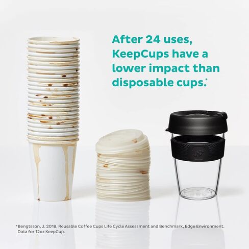 KeepCup Original, Lightweight Plastic Reusable Coffee Cup with Splashproof Sipper Lid - 12oz/340ml - Black in Saudi Arabia