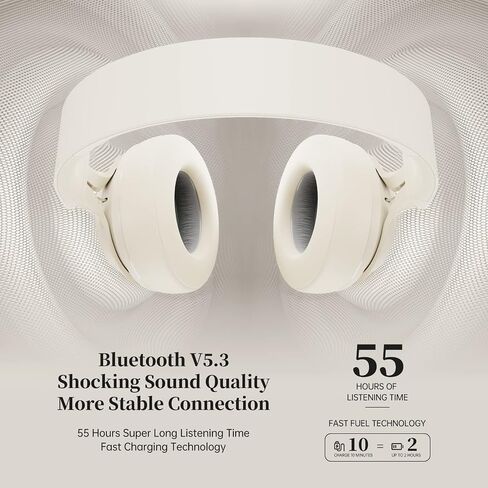 Bluetooth Headphones Over-Ear, 60H Playtime and with Low Latency Wireless Headphones with Microphone, HiFi Stereo Foldable Lightweight Headset, Deep Bass for Home Office (Beige) in Saudi Arabia