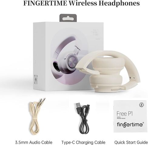 Bluetooth Headphones Over-Ear, 60H Playtime and with Low Latency Wireless Headphones with Microphone, HiFi Stereo Foldable Lightweight Headset, Deep Bass for Home Office (Beige) in Saudi Arabia