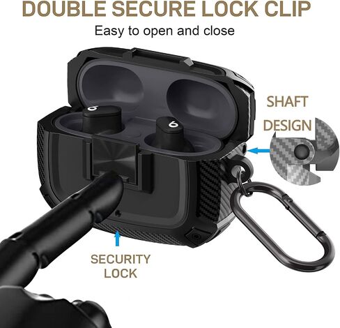 Compatible with Beats Studio Buds (2021) / Beats Studio Buds+ (2023) Case Front LED Visible Full-Body TPU Military Hard Shell Protective Cover Skin with Safety Lock and Keychain (Black) in Saudi Arabia