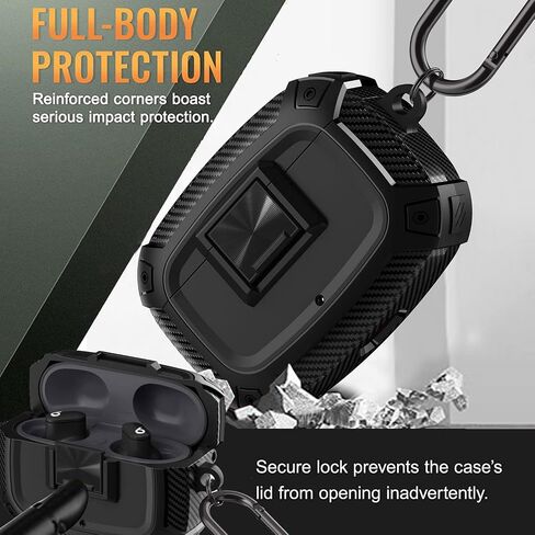 Compatible with Beats Studio Buds (2021) / Beats Studio Buds+ (2023) Case Front LED Visible Full-Body TPU Military Hard Shell Protective Cover Skin with Safety Lock and Keychain (Black) in Saudi Arabia