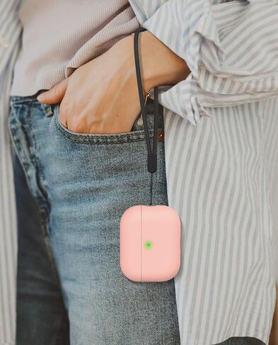 غطاء حافظة NIUTRENDZ AirPods Pro 2 2022 حافظة واقية من السيليكون النحيف ممتص للصدمات مع حبل [مصباح LED أمامي مرئي] (أسود) in Saudi Arabia
