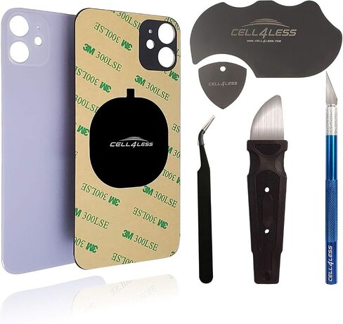 Cell4less Back Glass Compatible with The iPhone 11 Back Glass Replacement W/Full Body Adhesive, Removal Tool, and Wide Camera Hole for Quicker Installation NO Logo (Black w/Toolkit) in Saudi Arabia