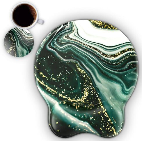 Mouse Pad Wrist Support with Coaster, [ 20% Larger] Gel Memory Foam Wrist Rest Pad Set with Ergonomic Design, Non-Slip Rubber Base for Office, Home Working, Gaming, and Programming, Green Marble in Saudi Arabia