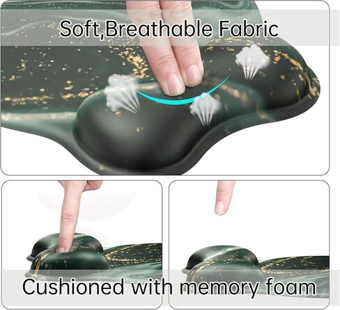 Mouse Pad Wrist Support with Coaster, [ 20% Larger] Gel Memory Foam Wrist Rest Pad Set with Ergonomic Design, Non-Slip Rubber Base for Office, Home Working, Gaming, and Programming, Green Marble in Saudi Arabia