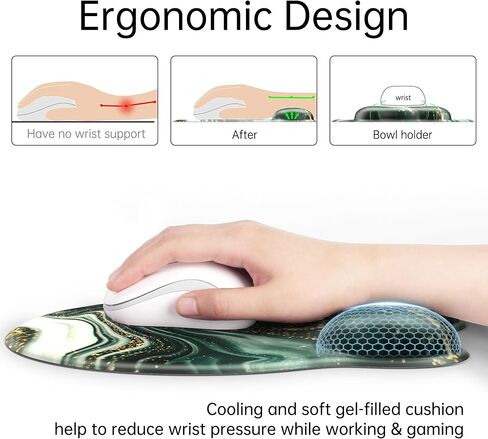 Mouse Pad Wrist Support with Coaster, [ 20% Larger] Gel Memory Foam Wrist Rest Pad Set with Ergonomic Design, Non-Slip Rubber Base for Office, Home Working, Gaming, and Programming, Green Marble in Saudi Arabia