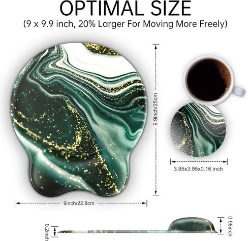 Mouse Pad Wrist Support with Coaster, [ 20% Larger] Gel Memory Foam Wrist Rest Pad Set with Ergonomic Design, Non-Slip Rubber Base for Office, Home Working, Gaming, and Programming, Green Marble in Saudi Arabia