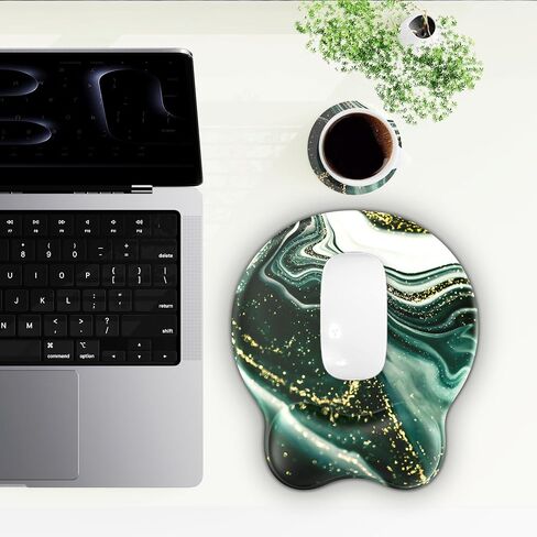 Mouse Pad Wrist Support with Coaster, [ 20% Larger] Gel Memory Foam Wrist Rest Pad Set with Ergonomic Design, Non-Slip Rubber Base for Office, Home Working, Gaming, and Programming, Green Marble in Saudi Arabia