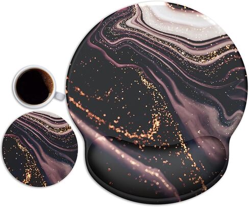 Mouse Pad Wrist Support with Coaster, [ 20% Larger] Gel Memory Foam Wrist Rest Pad Set with Ergonomic Design, Non-Slip Rubber Base for Office, Home Working, Gaming, and Programming, Green Marble in Saudi Arabia