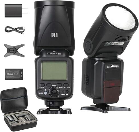 فلاش كاميرا R1 مستدير الرأس Speedlite، 2.4G X لاسلكي HSS 76Ws فلاش Speedlight مع بطارية ليثيوم أيون 2000 مللي أمبير في الساعة لموديلات Canon وNikon SLR وDSLR | فلاش لكانون in Kuwait