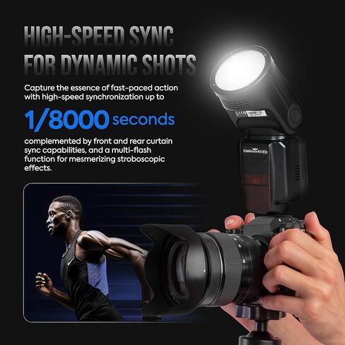 فلاش كاميرا R1 مستدير الرأس Speedlite، 2.4G X لاسلكي HSS 76Ws فلاش Speedlight مع بطارية ليثيوم أيون 2000 مللي أمبير في الساعة لموديلات Canon وNikon SLR وDSLR | فلاش لكانون in Kuwait
