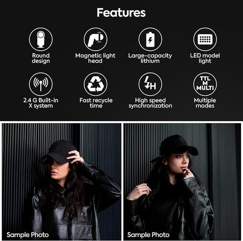 فلاش كاميرا R1 مستدير الرأس Speedlite، 2.4G X لاسلكي HSS 76Ws فلاش Speedlight مع بطارية ليثيوم أيون 2000 مللي أمبير في الساعة لموديلات Canon وNikon SLR وDSLR | فلاش لكانون in Kuwait