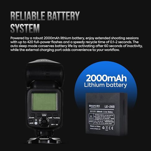 فلاش كاميرا R1 مستدير الرأس Speedlite، 2.4G X لاسلكي HSS 76Ws فلاش Speedlight مع بطارية ليثيوم أيون 2000 مللي أمبير في الساعة لموديلات Canon وNikon SLR وDSLR | فلاش لكانون in Kuwait