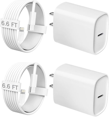 شاحن سريع للهاتف، شاحن هاتف USB C 20W كتلة شواحن الهاتف مع سلك شحن لايتنينج 6.6FT للهاتف 14,14 Pro، 14 Pro Max، 13 Pro Max، 12 Pro Max، Mini، 11 Pro Max، iPad in Kuwait