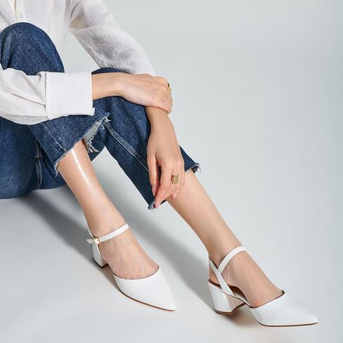 Trary Women's Pointed Toe Low Chunky Block Heels,Comfortable Adjustable Ankle Strap Closed Toe Work Wedding Dress Party Pumps Shoes in Saudi Arabia