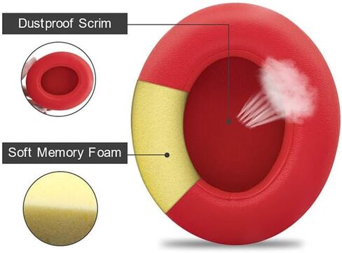 Replacement Protein Leather Ear Pads Cushions for Beats Studio 2 & 3 Wired & Wireless (Red) in Saudi Arabia