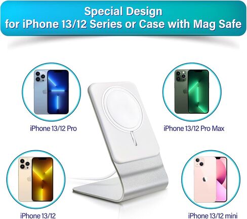 حامل الهاتف الخليوي لشاحن لاسلكي آمن من Mag، حامل شحن من الألومنيوم لقاعدة المكتب بزاوية 360 درجة، حامل هاتف سطح المكتب لشحن Magsafe لهاتف iPhone 15/14 Pro Max Mini - شاحن غير متضمن in Kuwait