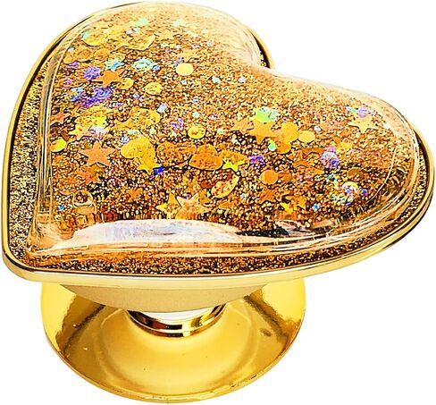 Liquid Glitter Heart Shaped Cell Phone Grip (Large Sized) (not for Silicone Cases) Cute Girly Sparkly Sparkle Phone Socket for Girl Galaxy Accessories (Gold) in Saudi Arabia