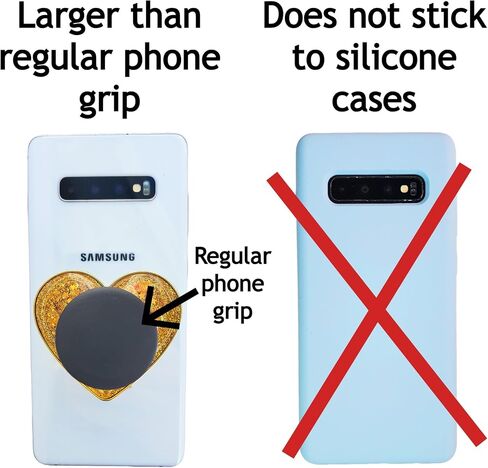 Liquid Glitter Heart Shaped Cell Phone Grip (Large Sized) (not for Silicone Cases) Cute Girly Sparkly Sparkle Phone Socket for Girl Galaxy Accessories (Gold) in Saudi Arabia