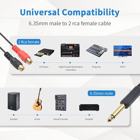 Duttek RCA إلى 1/4 كابل تمديد (7.8 بوصة/20 سم)، كابل محول RCA إلى 1/4، كابل RCA أنثى إلى 1/4 ذكر محول Y مع لوحة ذهبية لأجهزة استقبال AV ومكبرات الصوت وأنظمة المسرح المنزلي in Kuwait