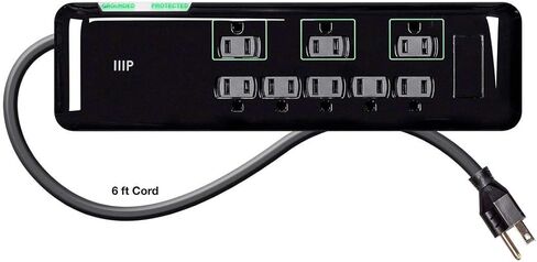 Monoprice 8 Outlet Mini Surge Protector - Heavy Duty Cord, UL Rated 3,420 Joules With Grounded And Protected Light Indicator, 6 Feet, Black in Saudi Arabia