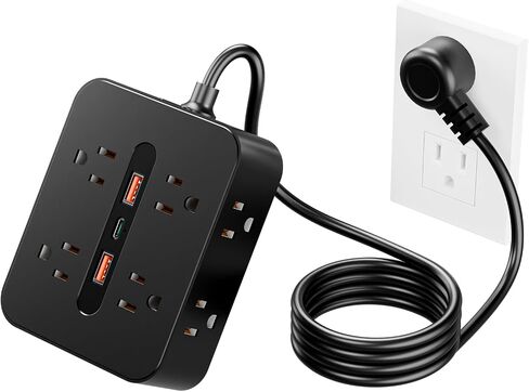 Surge Protector Power Strip - 8 Outlets with 3 USB Charging Ports,Multi Plug Outlet Extender, 5Ft Braided Extension Cord, Wall Mount Desk USB Charging Station for Home Office (Black) in Saudi Arabia