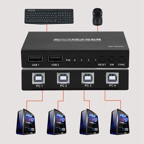 وحدة تحكم مزامنة ماوس لوحة المفاتيح USB، مقسم 4 منافذ، مقسم محول KVM، للتحكم في ألعاب أجهزة الكمبيوتر المتعددة، دعم Windows، Linux والأنظمة الأخرى in Saudi Arabia