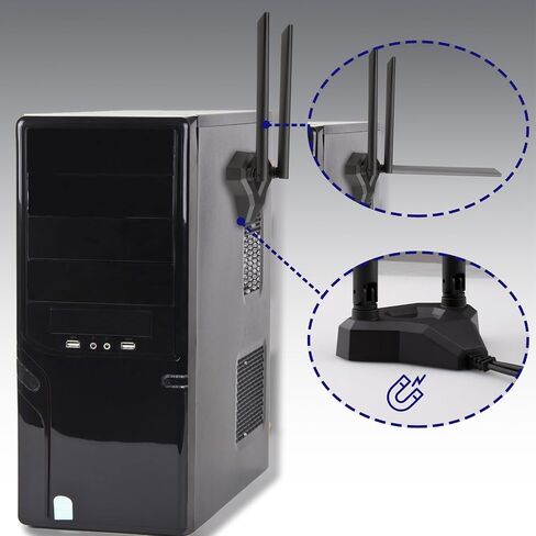 BOOBRIE Dual Band WiFi 6 Antenna 8dBi High Gain 2.4Ghz 5GHz 5.8Ghz MIMO Wireless Antenna with 4.9Ft Cable RP-SMA WiFi Router Signal Booster Magnetic Base Aerial for PC Desktop Computer PCI-E Wireless in Saudi Arabia