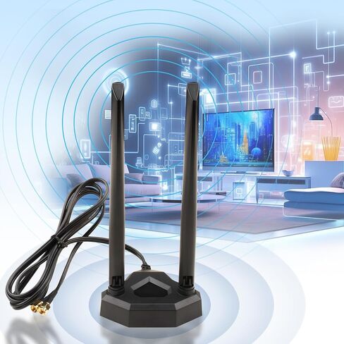 BOOBRIE Dual Band WiFi 6 Antenna 8dBi High Gain 2.4Ghz 5GHz 5.8Ghz MIMO Wireless Antenna with 4.9Ft Cable RP-SMA WiFi Router Signal Booster Magnetic Base Aerial for PC Desktop Computer PCI-E Wireless in Saudi Arabia
