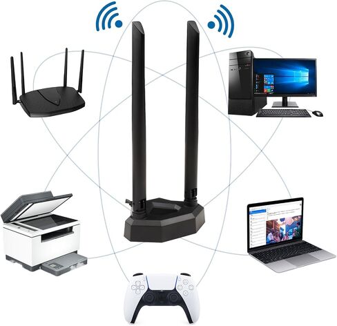 BOOBRIE Dual Band WiFi 6 Antenna 8dBi High Gain 2.4Ghz 5GHz 5.8Ghz MIMO Wireless Antenna with 4.9Ft Cable RP-SMA WiFi Router Signal Booster Magnetic Base Aerial for PC Desktop Computer PCI-E Wireless in Saudi Arabia