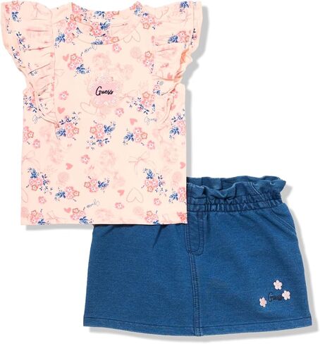 GUESS baby-girls Short Sleeve Organic Cotton Shirt and Denim Skirt in Saudi Arabia