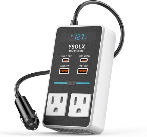 Car Power Inverter, YSOLX 200W Inverter Car Outlet Adapter to Wall Plug with 65W USB-C/48W Dual Fast Charging USB/Dual AC Outlet, Car Inverter 12V to 110V AC Plug, Car Charger for Laptop in Saudi Arabia
