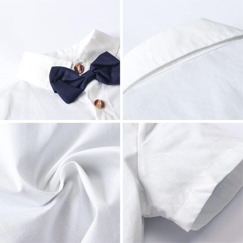 SANGTREE Boys Gentleman Clothes Set, White Short Sleeve Summer Shirt with Bowtie + Suspender Pants 2Pcs Wedding Birthday Outfit, Short White + Grey 6-9 Months = Tag 60 in Saudi Arabia