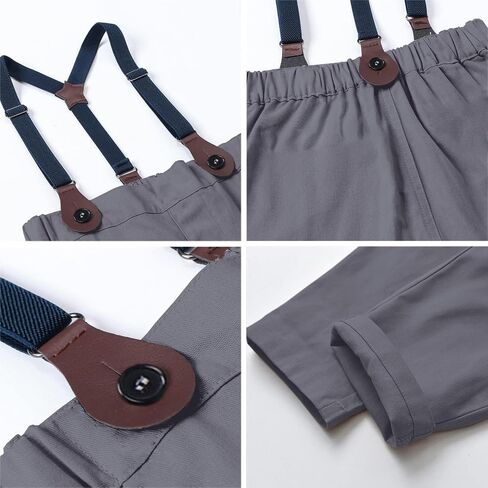 SANGTREE Boys Gentleman Clothes Set, White Short Sleeve Summer Shirt with Bowtie + Suspender Pants 2Pcs Wedding Birthday Outfit, Short White + Grey 6-9 Months = Tag 60 in Saudi Arabia