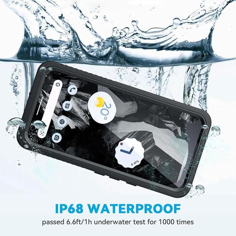Lanhiem for Pixel 8a Case, IP68 Waterproof Dustproof, Built-in Screen Protector, Rugged Full Body Shockproof Phone Case for Google Pixel 8a, Obsidian Black in Saudi Arabia