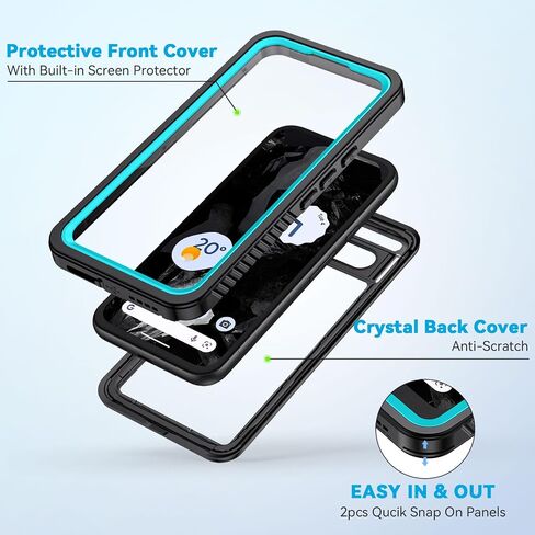 Lanhiem for Pixel 8a Case, IP68 Waterproof Dustproof, Built-in Screen Protector, Rugged Full Body Shockproof Phone Case for Google Pixel 8a, Obsidian Black in Saudi Arabia