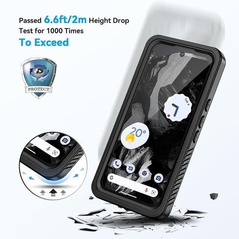 Lanhiem for Pixel 8a Case, IP68 Waterproof Dustproof, Built-in Screen Protector, Rugged Full Body Shockproof Phone Case for Google Pixel 8a, Obsidian Black in Saudi Arabia